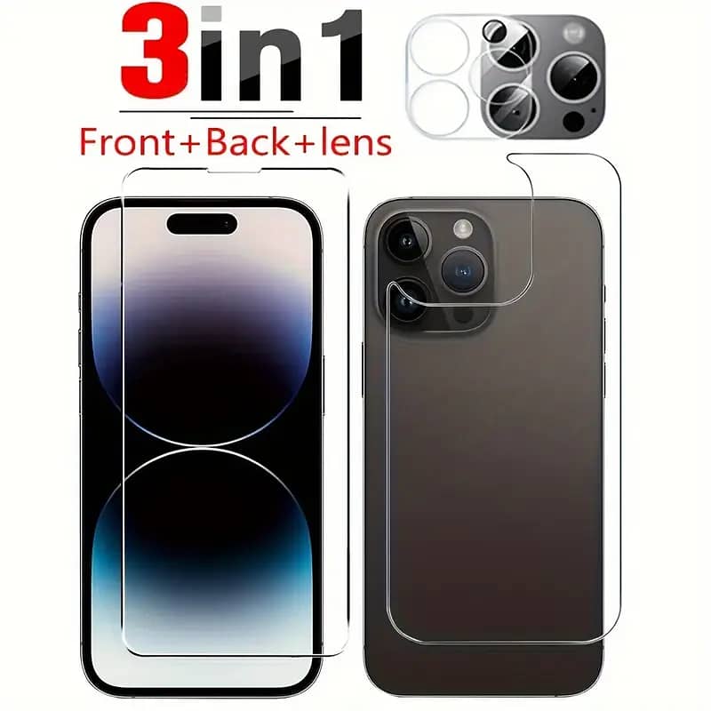 3 in 1 Front Back Screen Protector for Iphone 15 Pro Max 0