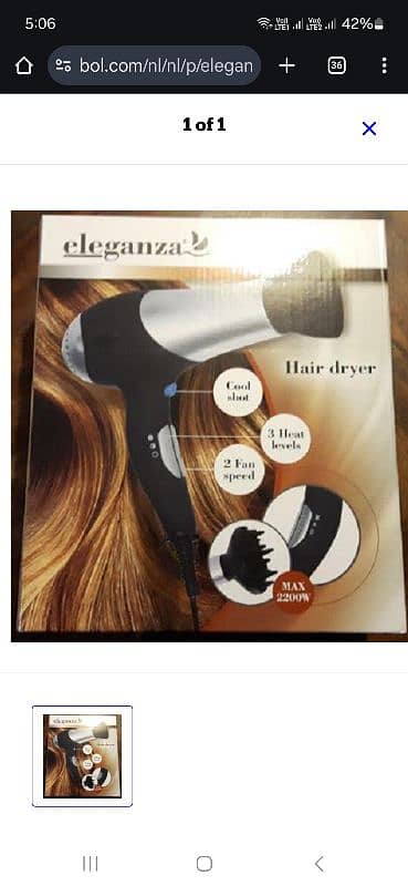 Eleganza Hair Dryer 3 Heat Level 2 Fan Speed 3