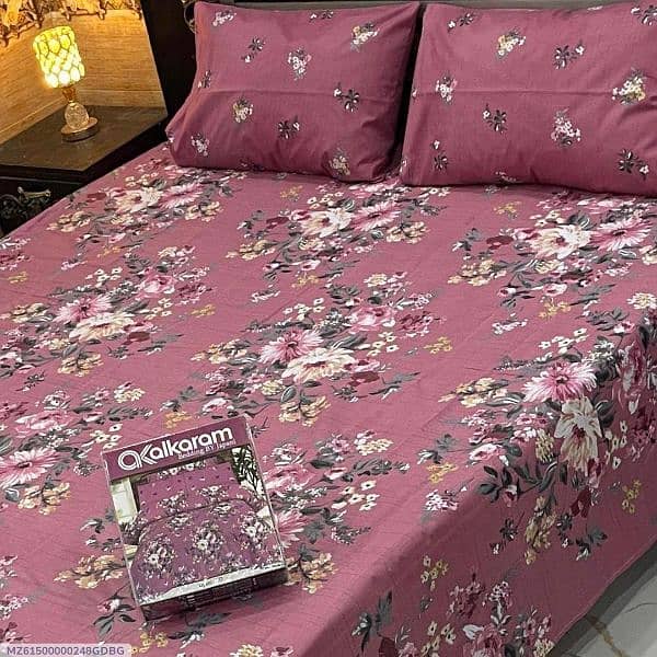 3 pcs Cotton Salonica Printed Double Bedsheet 1