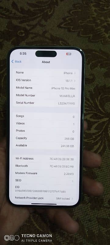 I Fon 15ProMax256GB 7