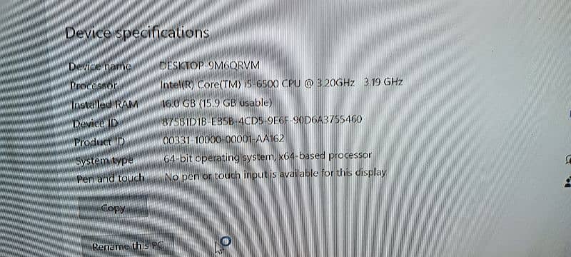 Dell i5 6500 cpu 6 generation 3