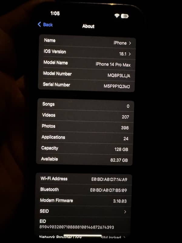 Iphone 14 pro max 128gb jv 8