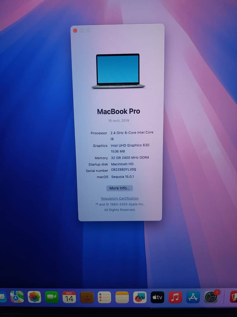 Macbook Pro Core i9 2019 2