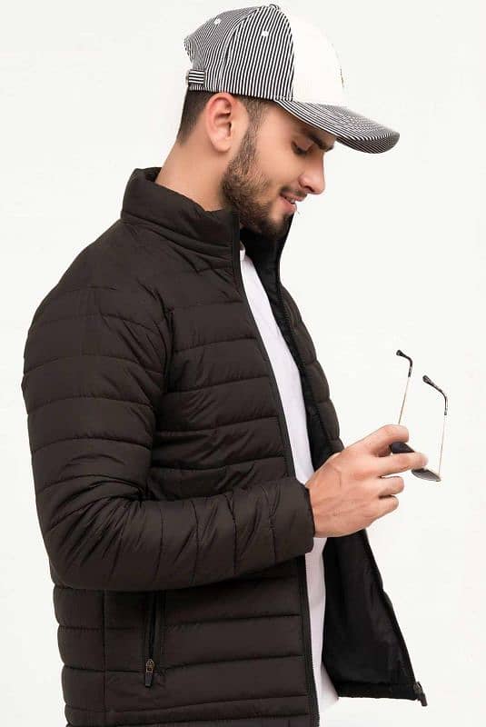 Mens Plain Black Puffer Jacket- Parachute Fabric 2