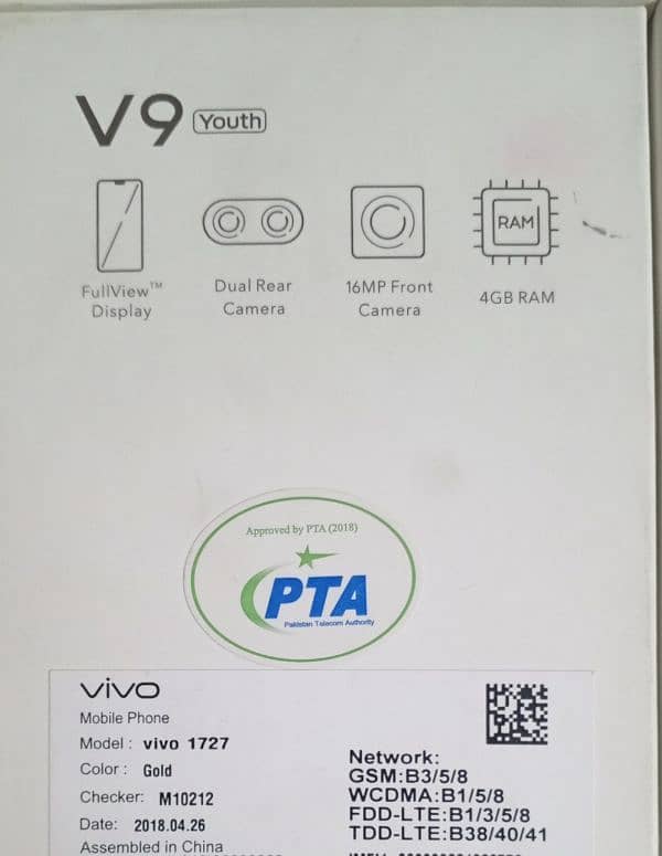 vivo v9 youth . PTA Approved . condition 08/10 . . . 4gb ram . 32gb room . 4