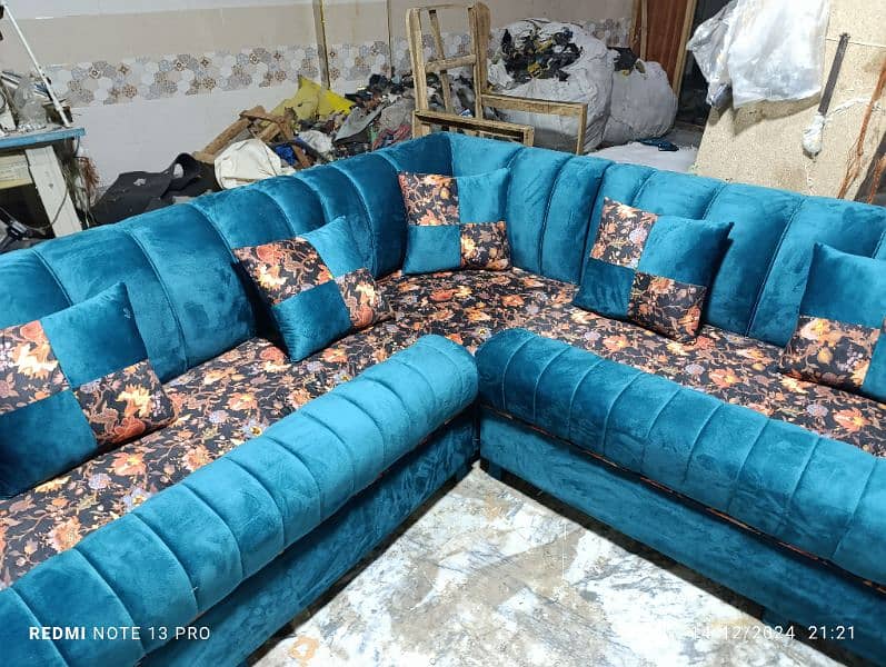 7 seater  L shape luxury sofa set.  +. cushions 10500 per seat 19