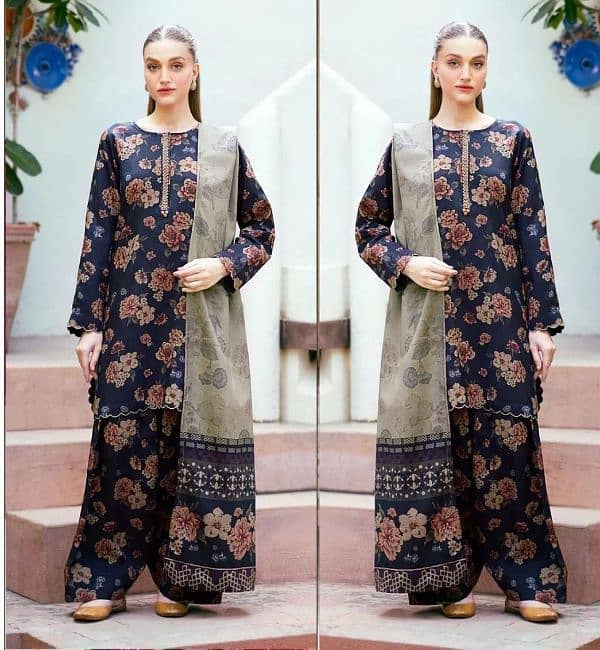 3 pcs women unstitched digital print suit 0