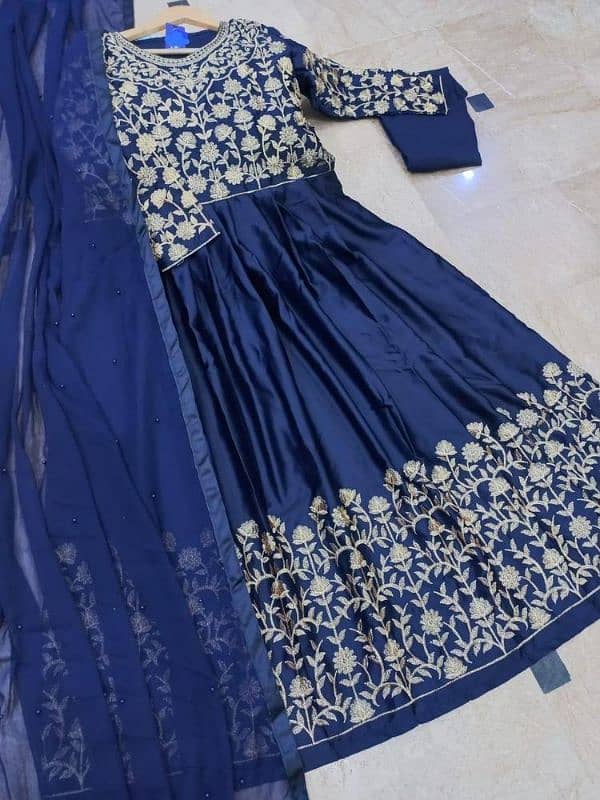 3 pcs women's stitched shamoz silk Embroidered maxi 9