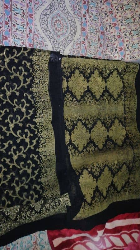 unstitched black saree block print 1