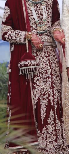 Maroon Velvet Bridal Dress/ Lehnga / Barat Dress