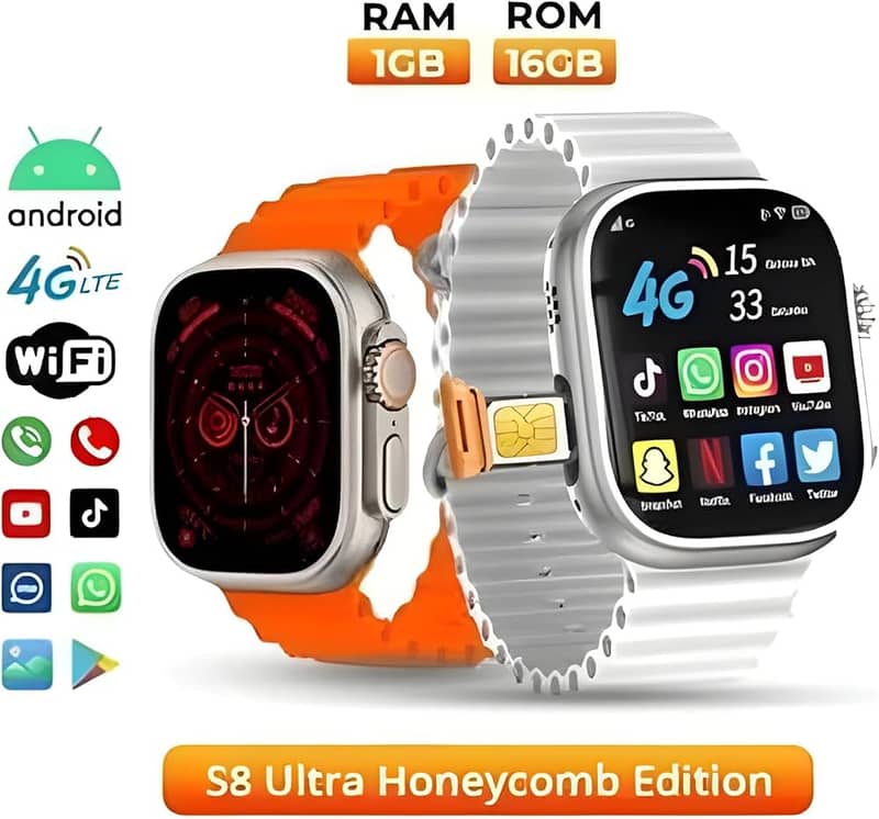 S8 Ultra 4G SIM Smartwatch 1GB RAM & 16GB ROM / Ultra Watch 0