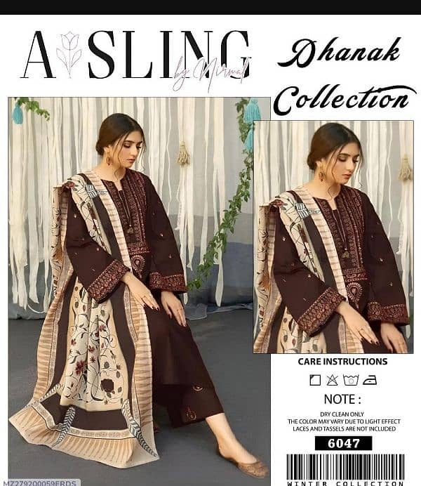 2 pcs women's unstiched  dhanak embroidered suit 2