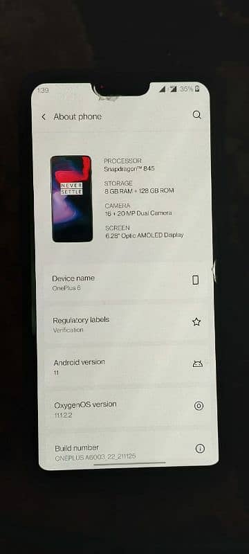 One plus 6 PTA approved 8/128 2