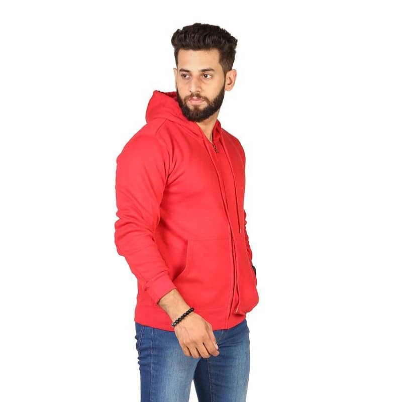 Men's Plain Fleece Zipper Hoodie - 1 Pc in Red 1