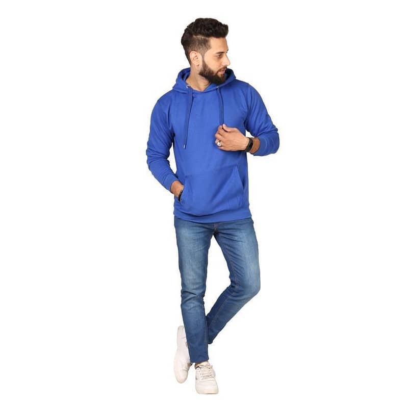 Men's Fleece Hoodie - 1 Pc Hooded Neck Warmth in Blue 2