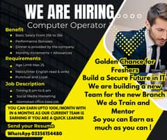 Golden chance for freshers, Computer Operators Required