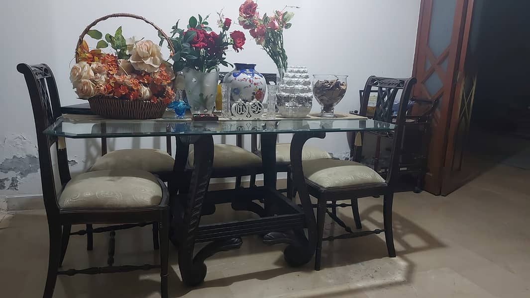 6 Seater Sofa Set (2+2+1+1) alongwith Dining table set (6) and trolley 1