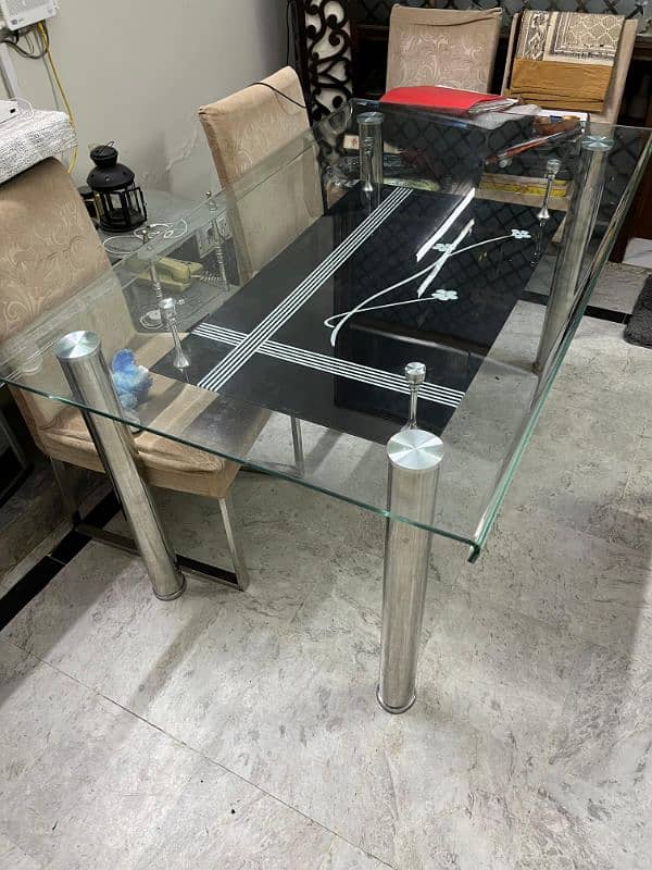 EXCELLENT CONDITION GLASS TOP DINING TABLE FOR SALE 1