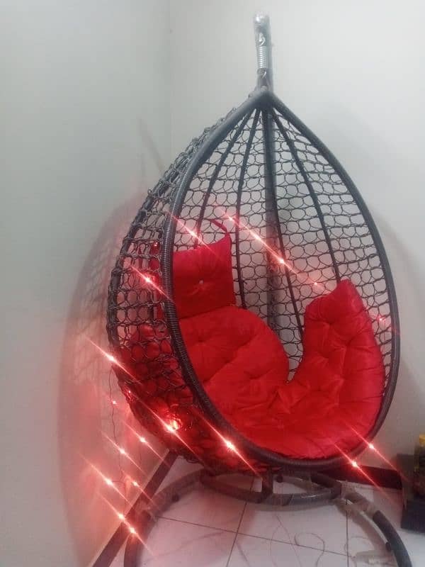 Swing/Egg Chair with Red Cushions & Lights (Black) Large Size 120KG! 0