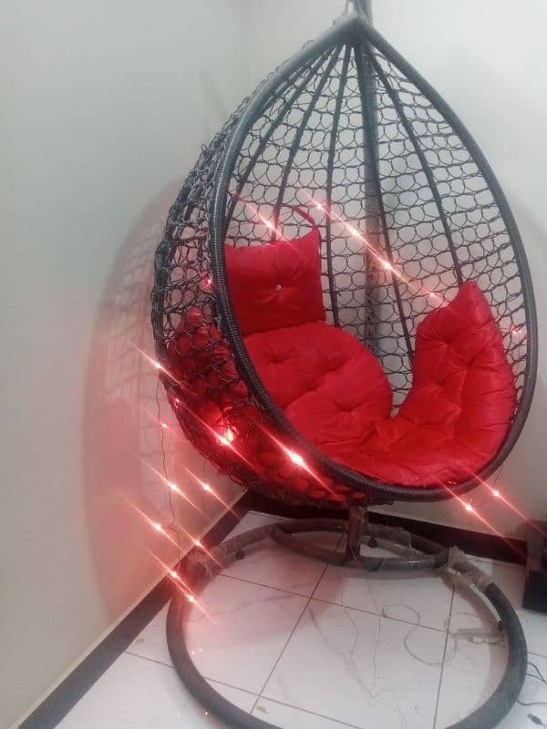 Swing/Egg Chair with Red Cushions & Lights (Black) Large Size 120KG! 1