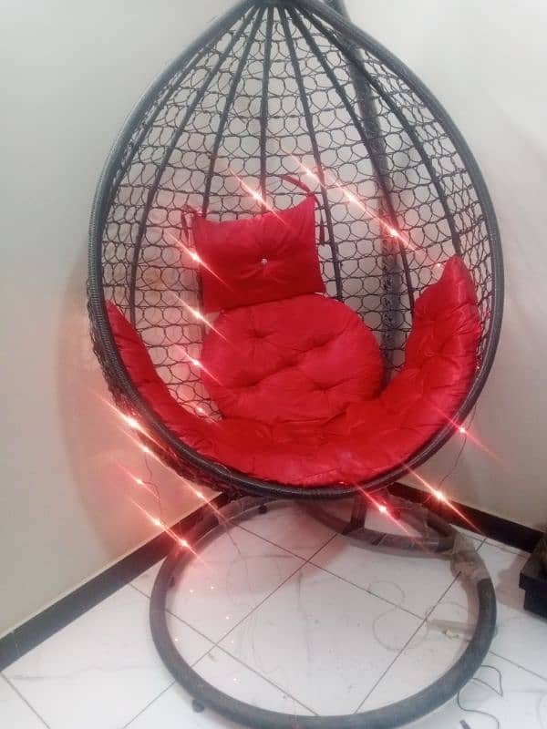 Swing/Egg Chair with Red Cushions & Lights (Black) Large Size 120KG! 3