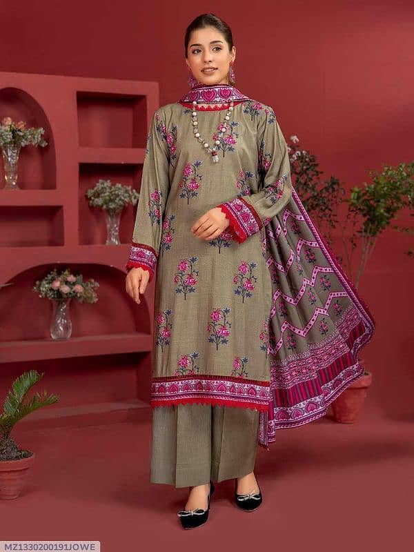 3 Pcs Women's Unstitched Lawn Printed Suit 0