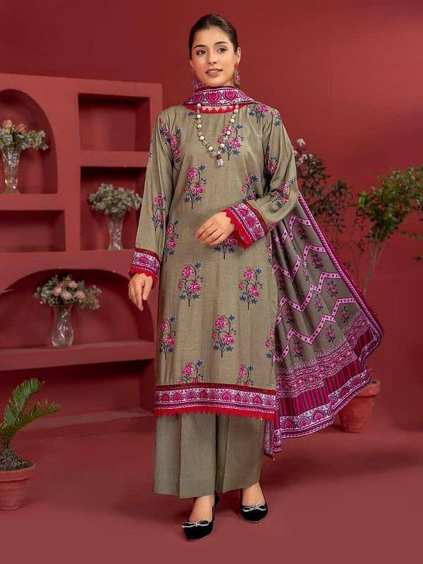 3 Pcs Women's Unstitched Lawn Printed Suit 2