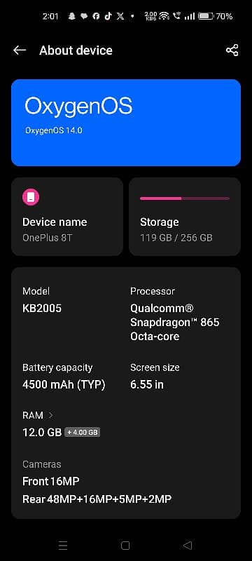 One plus 8t  Global Dual PUBG 90 Fps phone 5