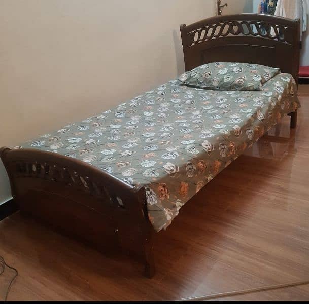 Single Wooden Bed with mattress 0