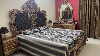 king size double bed with spring mattress and dressing table