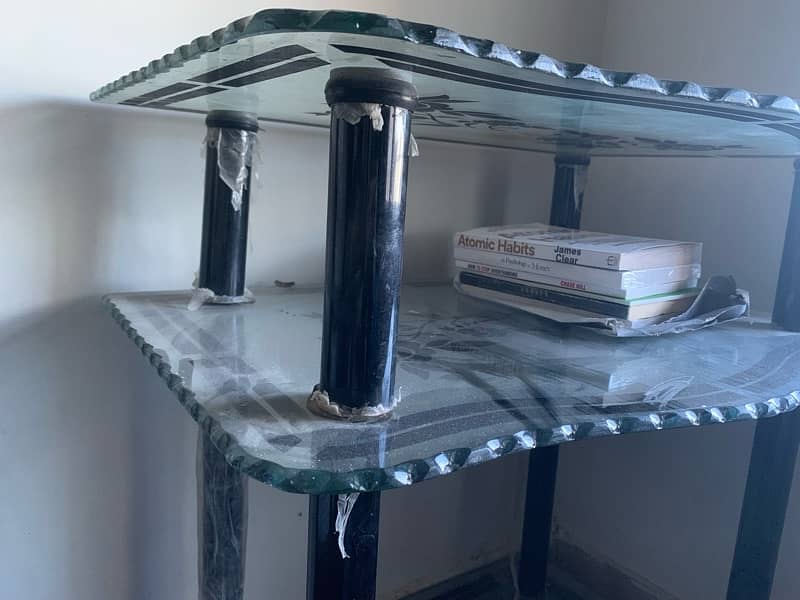 Glass TV Trolley/Table. Flower Design 2