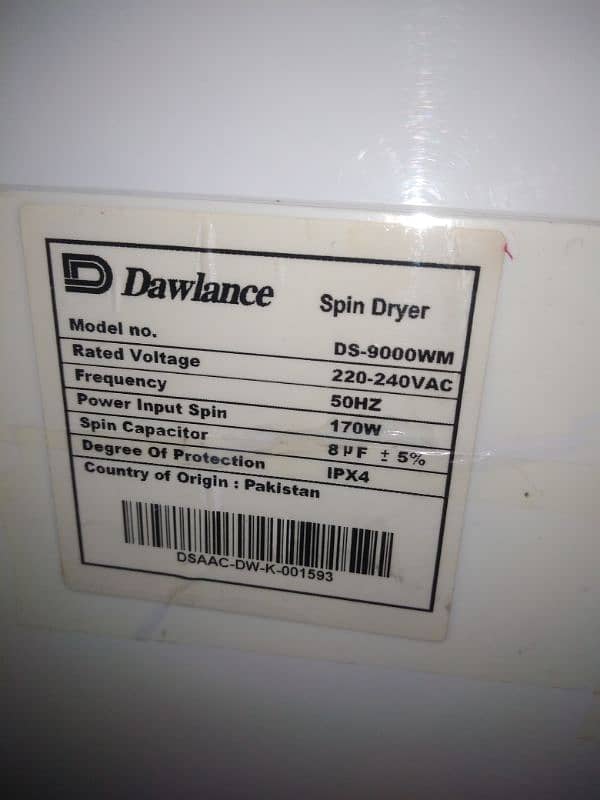 Dawlance spinner dryer Ds 9000 WM with rinsing option in new condition 5