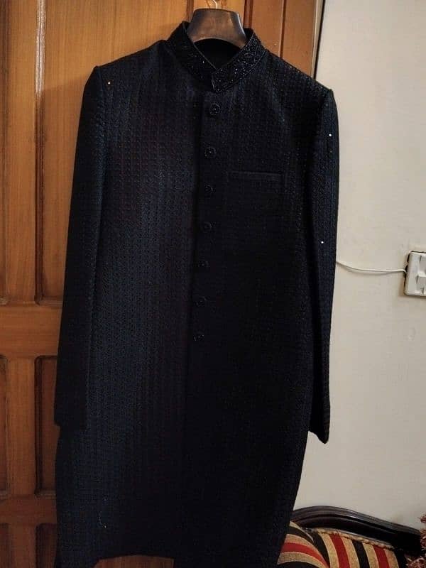 BLACK EMBROIDERY SHERWANI FOR GROOM 0