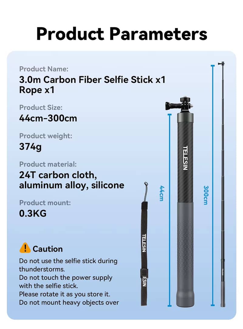 Telesin Carbon Fiber 3m Stick 2