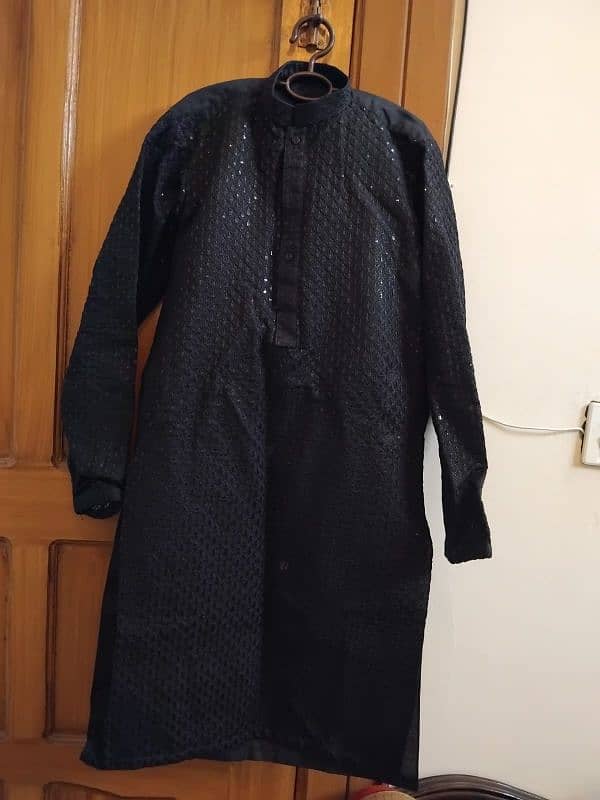 Black embroidered kurta pajama 0