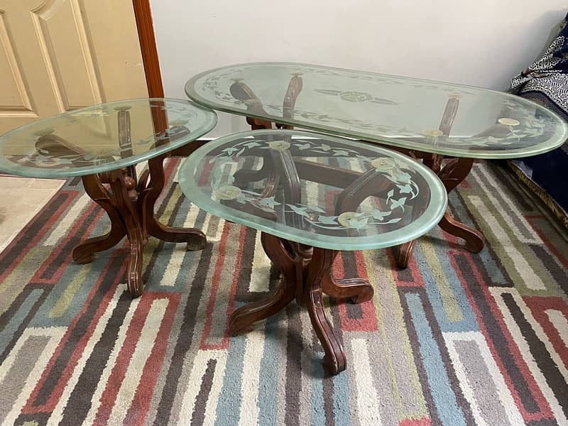 Sheesham Wood Center Table with 2 Side Tables 0