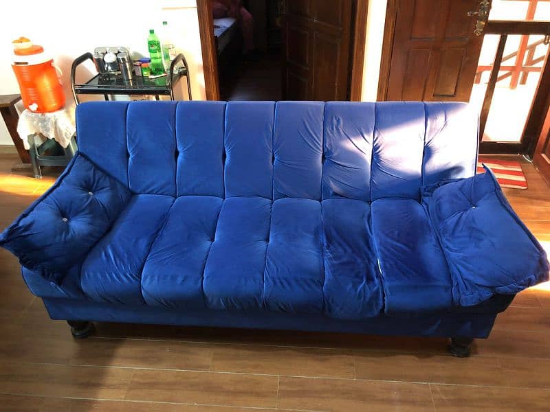 Blue sofa cum bed 1