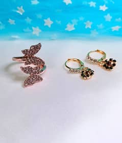 Beautiful Adjustable Butterfly Ring With Free Earrings