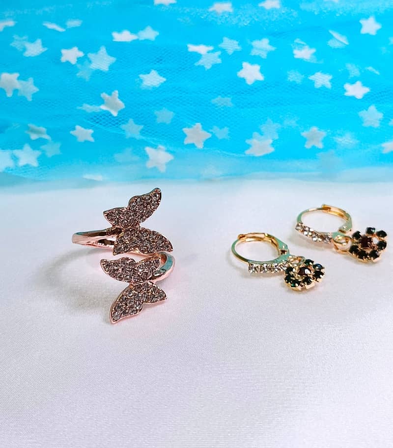 Beautiful Adjustable Butterfly Ring With Free Earrings 1