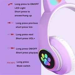 Cat Headphone Wireless Glowing Cute Cat Headset for GirlsLED Light Up