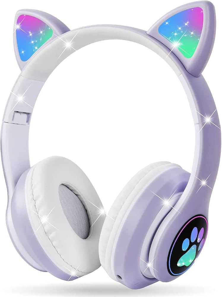 Cat Headphone Wireless Glowing Cute Cat Headset for GirlsLED Light Up 1