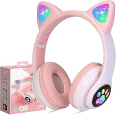 Cat Headphone Wireless Glowing Cute Cat Headset for GirlsLED Light Up