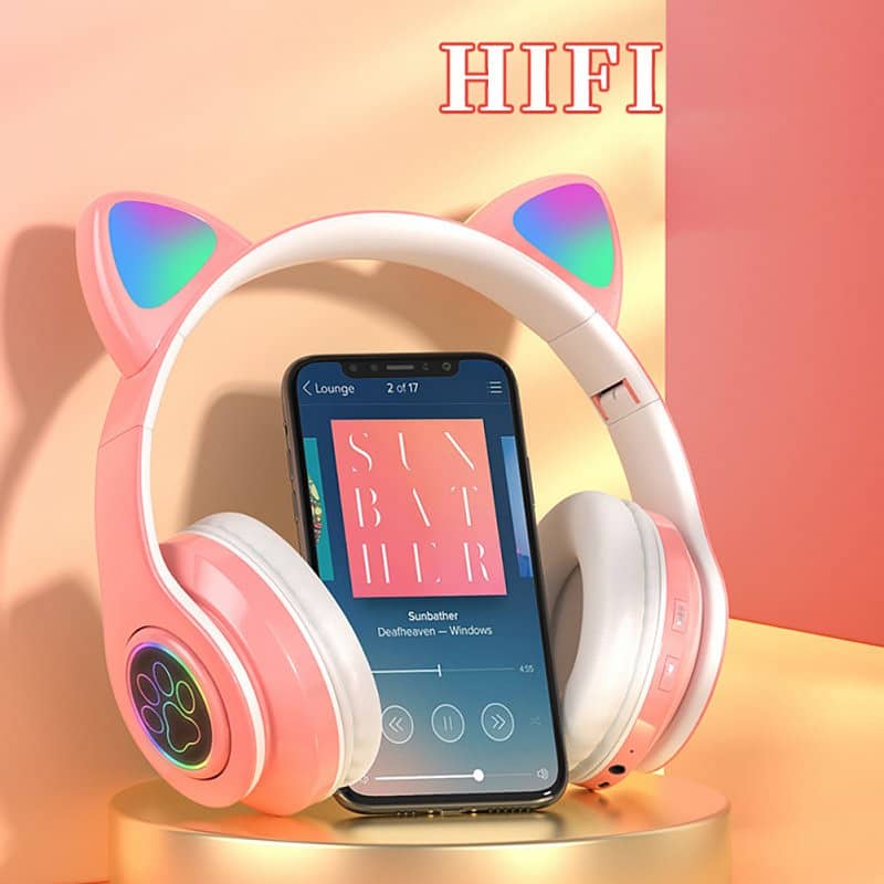 Cat Headphone Wireless Glowing Cute Cat Headset for GirlsLED Light Up 5