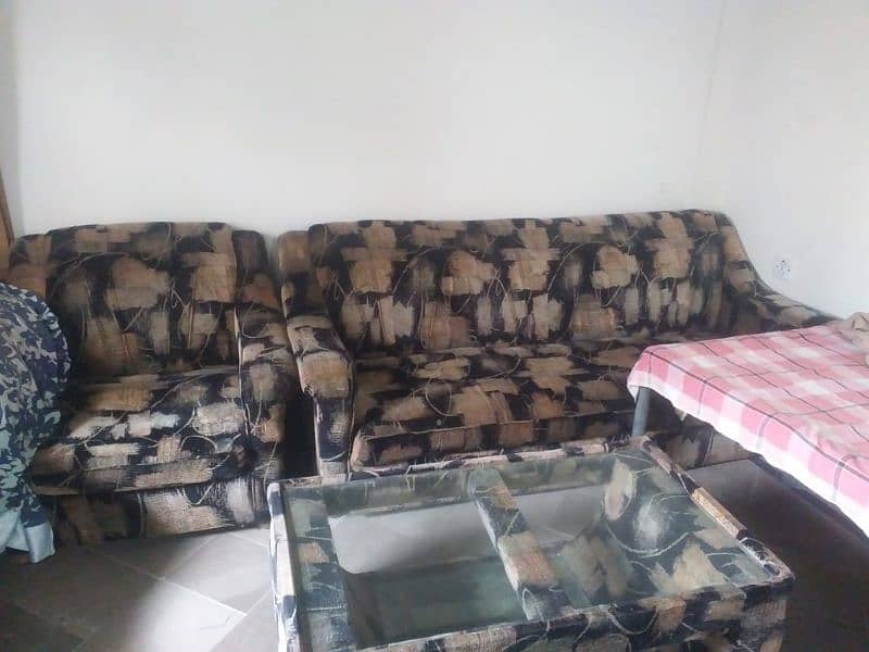 One Seater Two Sofas, One Three Seater & One Table With Glass Top 0