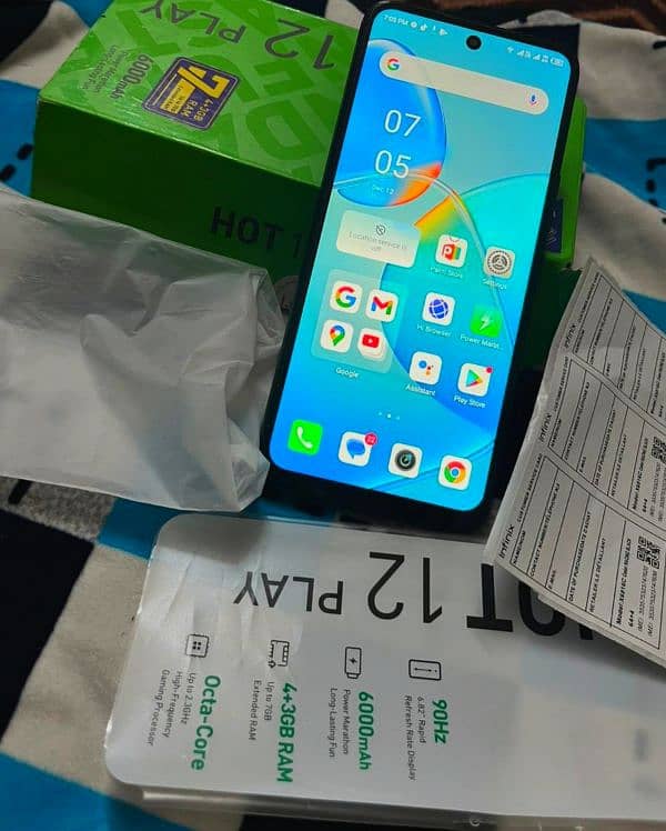 Infinix hot 12 play with box 4 64 pta approved one month used 0