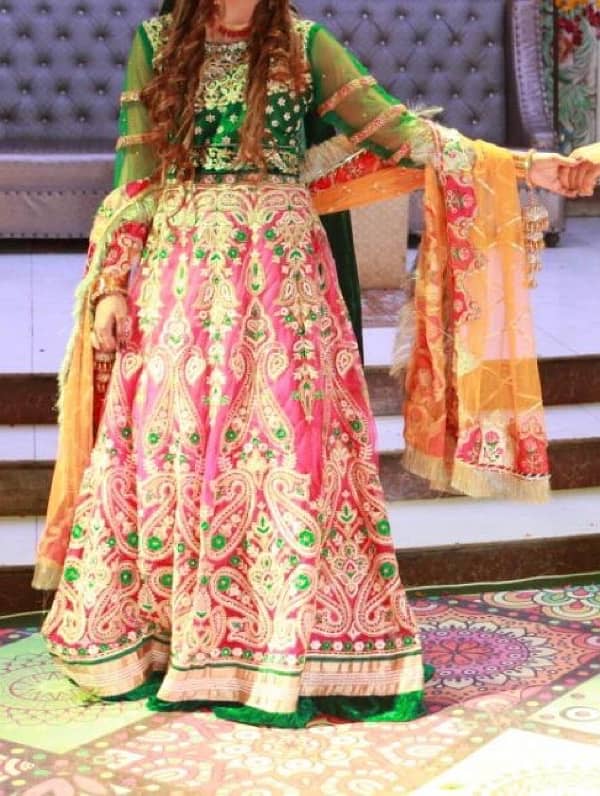 mehndi dress available in great combination of green and pink 0