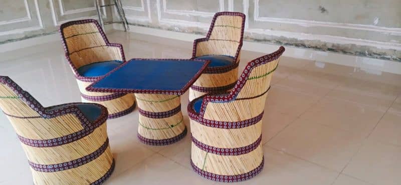 Handcrafted Bamboo Stool and Table Set for Relaxed Living Spaces 2