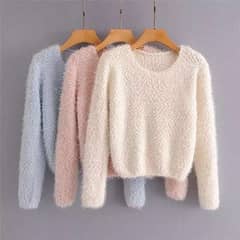 women’s  plain Blended round neck knitted Sweater.