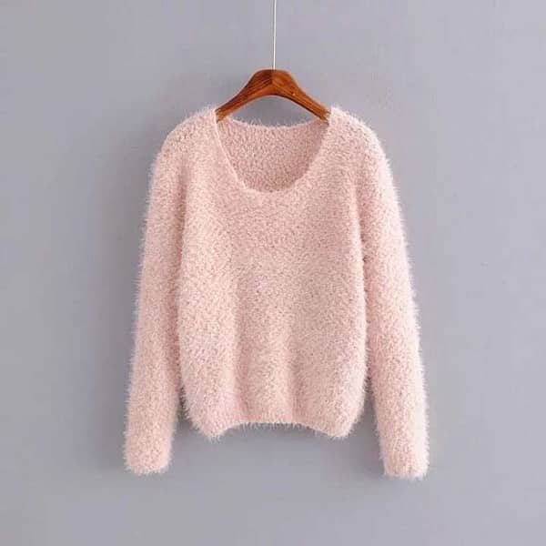 women’s  plain Blended round neck knitted Sweater. 1