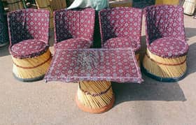 Handcrafted Bamboo Stool and Table Set for Relaxed Living Spaces